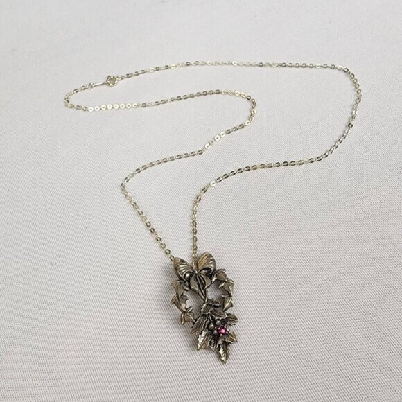 Vintage Franklin Mint 1982 925 Sterling Silver Love Mistle Toe Pendant - Picture 2 of 6